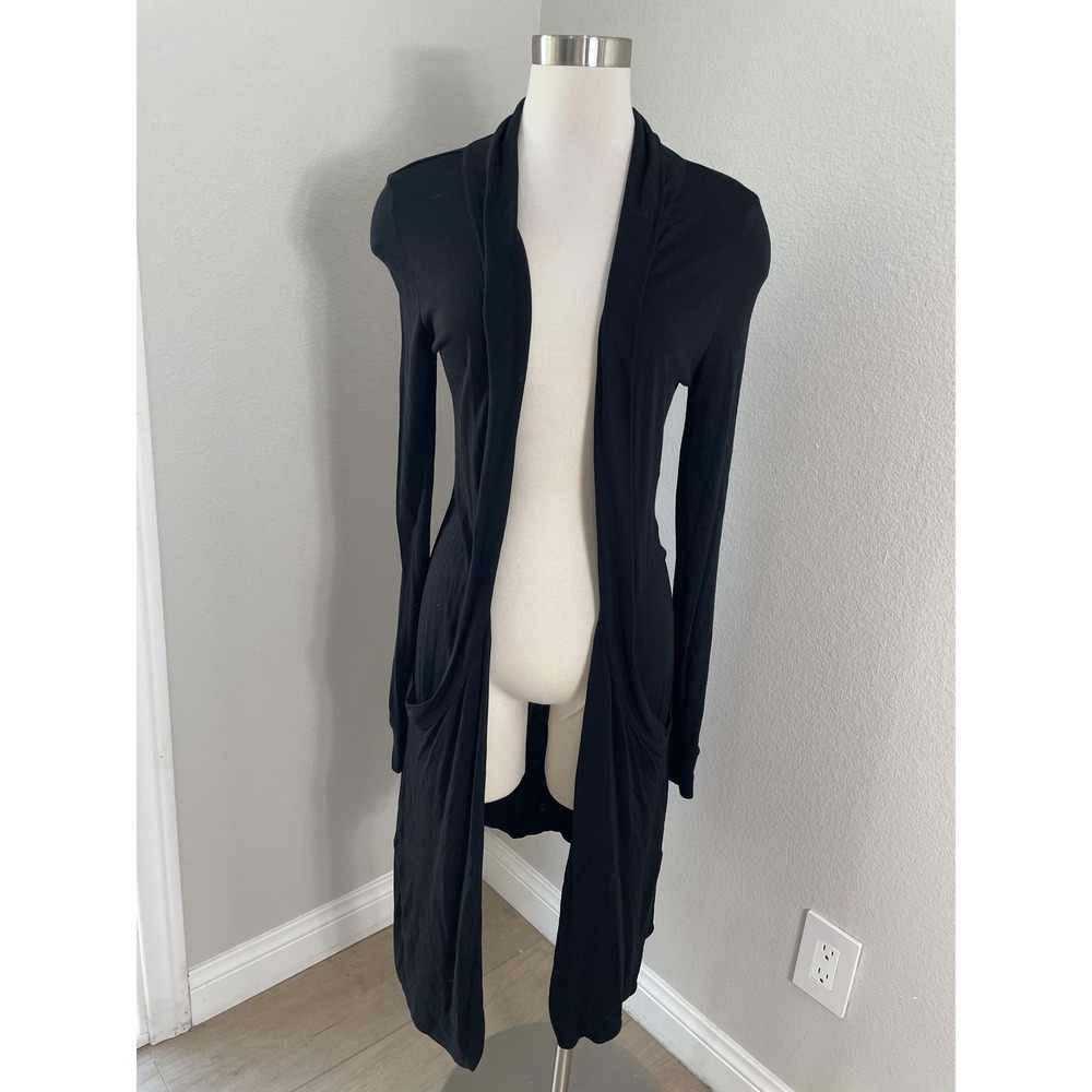 BCBGMAXAZRIA‎ Cardigan Sweater Womens Medium Black Long Open Front Knit Pockets